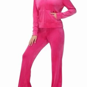 JUICY COUTURE Velour OG Y2K Bling Tracksuit Hoodie & Pant Set Vixen Pink Large
